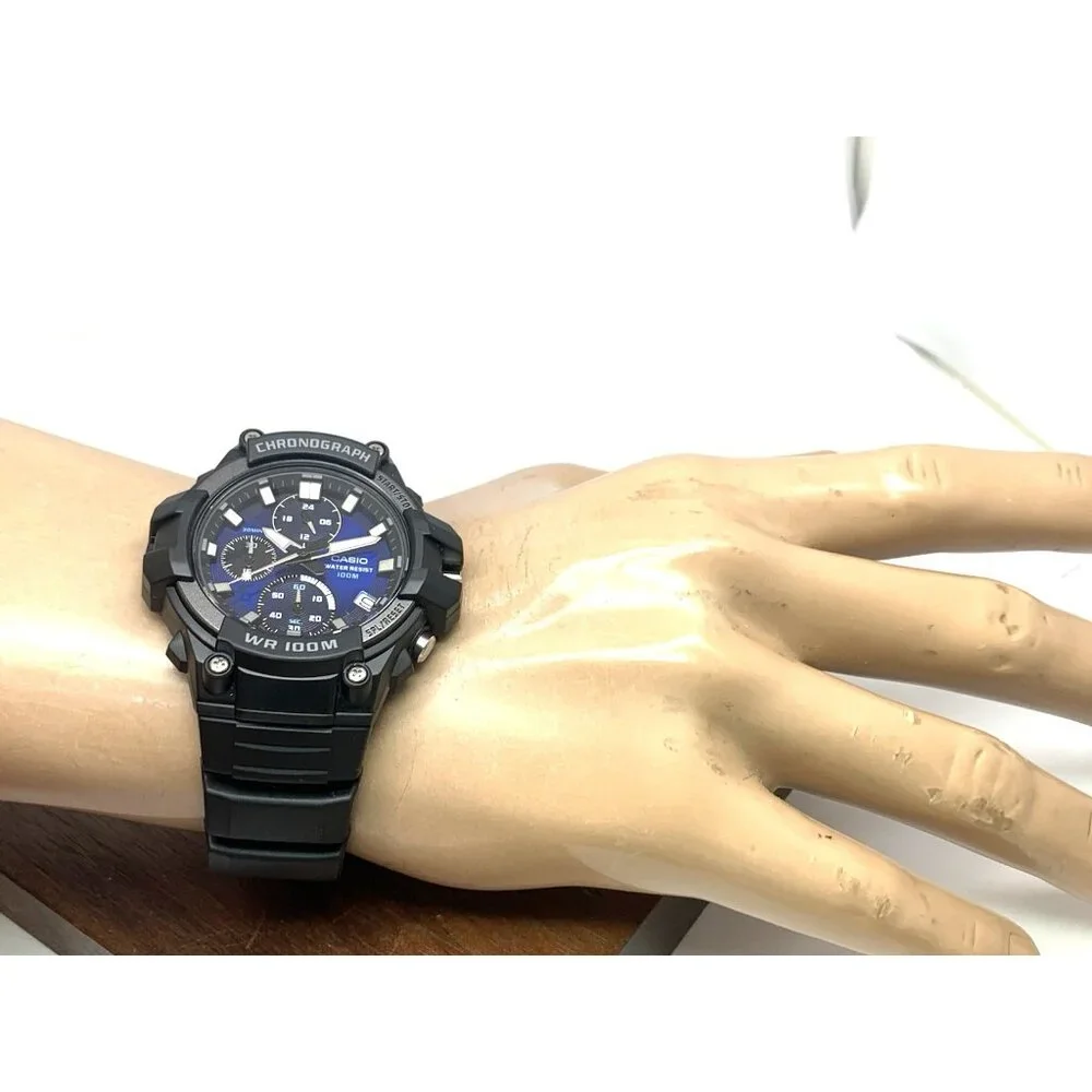 Casio Men's Watch MCW110H-2A Quartz Chronograph Blue Dial Black Resin 45mm 5541